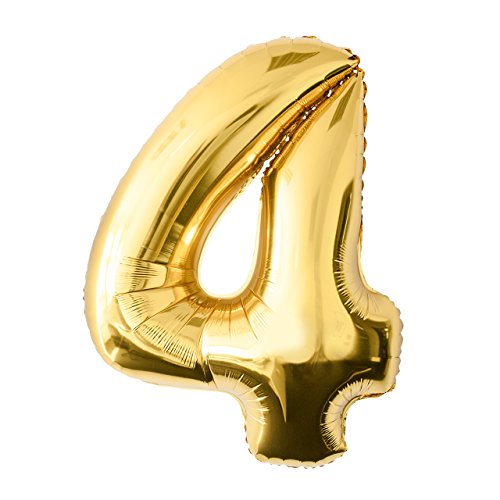Globo de lámina 4 dorado Número enorme 100 cm rellenable con helio o aero fiesta de cumpleaños