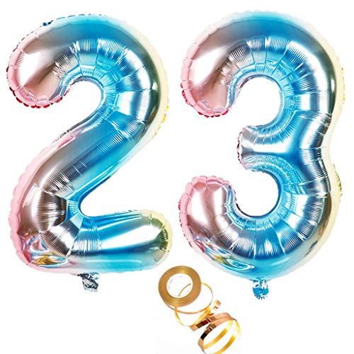 Globos de aire de 40 pulgadas, número 23 en arco iris para niñas, decoración de cumpleaños, número 23, globos de helio, número 23, globos de helio, número XXL, 100 cm, decoración para bodas