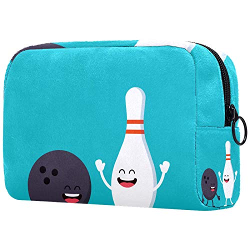 Große Schminktasche Reißverschlusstasche Travel Cosmetic Organizer für Frauen und Mädchen - Cartoon Funny Bowling Ball Pin