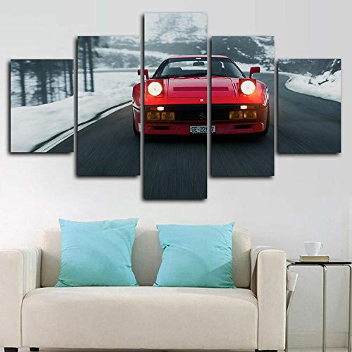 GUANGMANG Impresiones sobre Lienzo Lienzo HD Impresiones Imágenes Arte De La Pared 5 Piezas - Póster Coche Clásico Ferrari GTO 1984 Enmarcado  - Decoración 100 * 55Cm