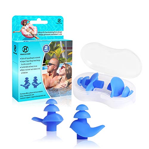 Hearprotek Diseño Actualizado Natación Tapones para los oídos, 2 Pares de Tapones Impermeables Reutilizables de Silicona para Nadadores baños ducharse y Otros Deportes acuáticos (Azul)