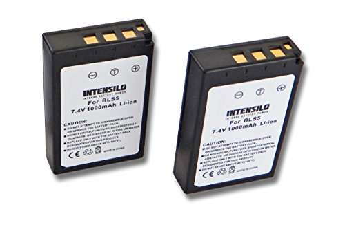 INTENSILO 2X Baterías Compatible con Olympus OM-D E-M10 Mark II, OM-D E-M10 Mark III; cámara, videocámar reemplaza PS-BLS5 (1000mAh, 7,4 V, Li-Ion)