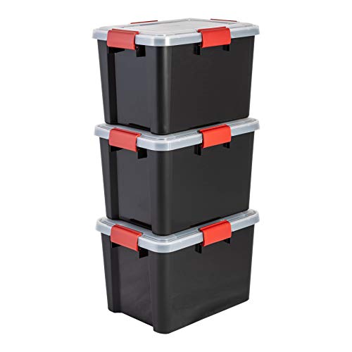 Iris Ohyama latas herméticas de Almacenamiento-Air Tight Box-AT-S, plástico, Negro/roja 20 L, 39 x 29 x 26 cm, 20L / Lote de 3