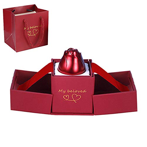 IWILCS Caja de joyería con forma de rosa, caja de regalo de joyería rosa, caja de rosa en caja de joyería, caja de collar rosa para boda para el día de San Valentín cumpleaños de Navidad