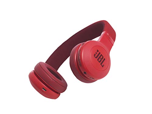 JBL E45BT - Auriculares supraaurales inalámbricos plegables, incluye cable de tela con mando universal de 1 botón, con micrófono integrado, rojo