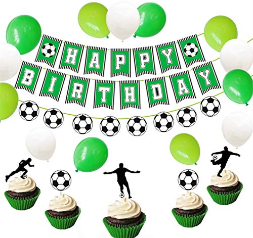 JeVenis Juego de 26 banderines deportivos para fiesta de fútbol, fútbol, fútbol, cumpleaños, decoración de tartas de fútbol
