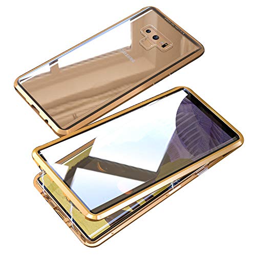Jonwelsy Funda para Samsung Galaxy Note 9, Adsorción Magnética Parachoques de Metal con 360 Grados Protección Case Cover Transparente Ambos Lados Vidrio Templado Cubierta para Note 9