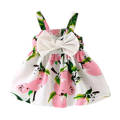 K-youth® Vestido de Niña Floral Bowknot Vestido de la Honda Princesa Vestido Bautizo Bebé Niñas Vestidos de Sin Manga Primavera Verano Ropa para 0-24 Meses (Rosa, 0-6 Meses)