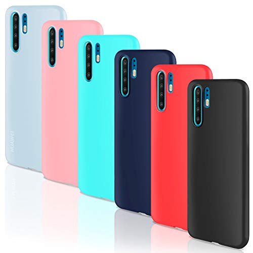 Leathlux [6 Packs Funda Huawei P30 Pro, 6 Unidades Carcasas Juntas Ultra Fina Silicona TPU Flexible Colores Case Cover Caso para Huawei P30 Pro - Translúcido Rosa Verte Azul Rojo Negro
