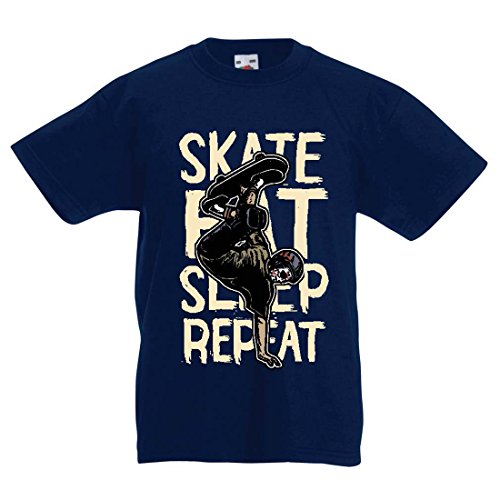 lepni.me Camisas para niños Eat-Sleep-Skate-Repeat para el Amante del monopatín, Regalos del Skater, Ropa Que anda en monopatín (7-8 Years Azul Oscuro Multicolor)