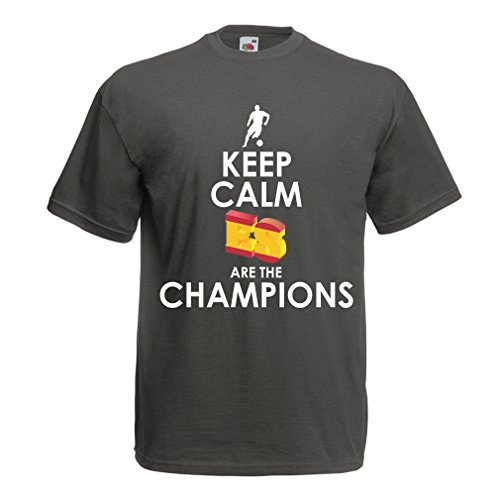 lepni.me Camisetas Hombre Españoles Son los campeones, Campeonato de Rusia 2018, Copa del Mundo - Equipo del fútbol de Camisa del admirador de España (Small Grafito Multicolor)