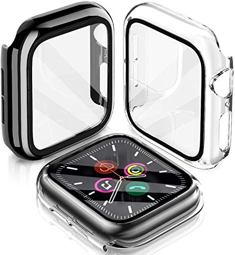 LeYi Funda para Apple Watch Series 6/SE/5/4 44mm Protector, 2 Piezas PC Case y Templado Vidrio Protector de Pantalla Integrados [Cobertura Completa] Slim Cover de Bumper para iWatch 6/SE/5/4 44mm