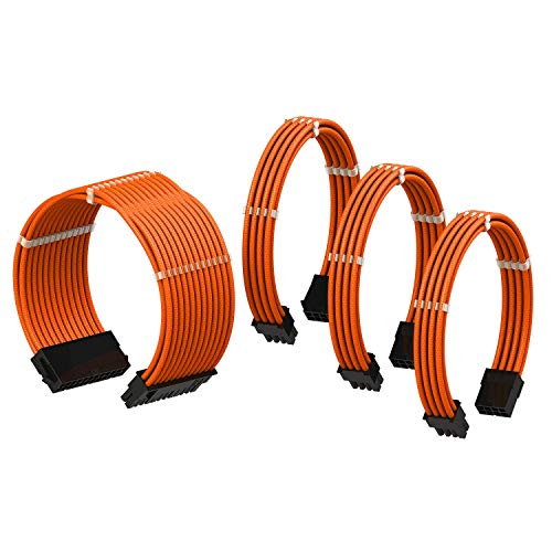 LINKUP - Cable con Manguito - Prolongación de Cable para Fuente de Alimentación con Kit de Alineadores┃1x 24P (20+4) MB┃1x 8P (4+4) CPU┃2X 8P (6+2) GPU┃30CM 300MM - Naranja