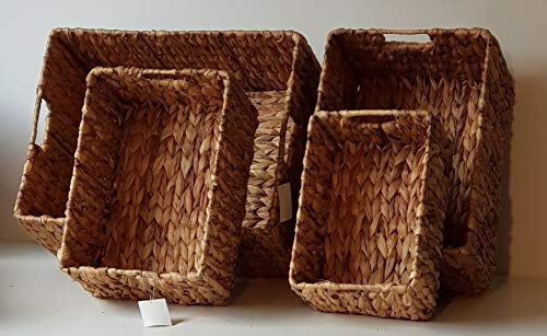 Locker GmbH Juego de cestas de hojas de plátano marrón natural, 4 piezas, 4 tamaños, con asas