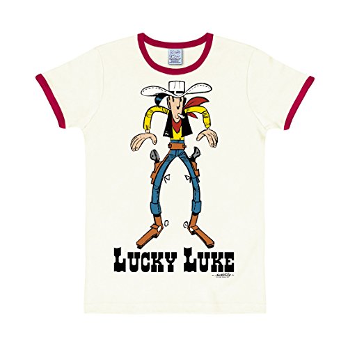 Logoshirt Comics - Vaquero - Lucky Luke - Tiro - Camiseta - Slim-Fit - Blanco Antiguo - Diseño Original con Licencia, Talla S