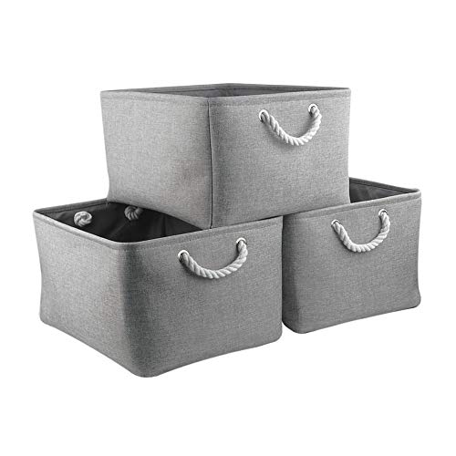 Mangata Cajas de Almacenamiento Plegables, cestas Grandes de Tela, Paquete de 3 (Gris, Jumbo)
