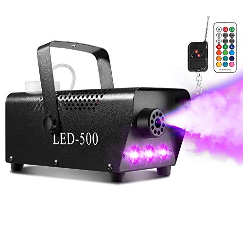 Máquina de humo AGPtEK con 13 luces LED de colores y efecto RGB, 500 W y 2000 CFM con 2 mandos a distancia con cable y mando a distancia, perfecta para bodas, Halloween y espectáculos de escenarios