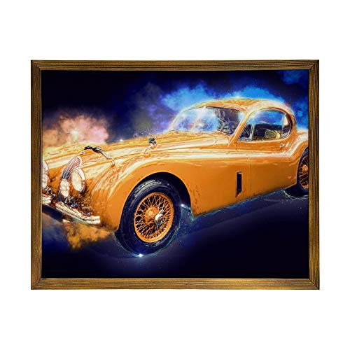 Marco de madera para dibujo Jaguar Xk 140 Coupé vintage coche Oldtimer Deportes marco de fotos hecho de madera maciza y PVC de alta definición marco de fotos natural 40 x 50 cm