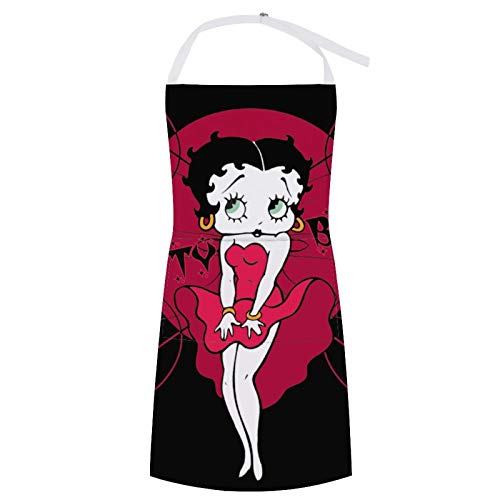 Martha Lattimore Apron Bib Apron with Pocket Waterproof Oil-proof Cooking Kitchen for Women Men Betty Boop Red Background Bib Apron for Barbecue Supermarket