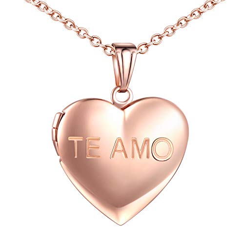 MicLee-Collares Foto para Mujer Chica"TE AMO" Amor Colgante Corazon con Cadena de Acero Inoxidable Idea Regalo del Día de la Madre Color de Oro Rosa