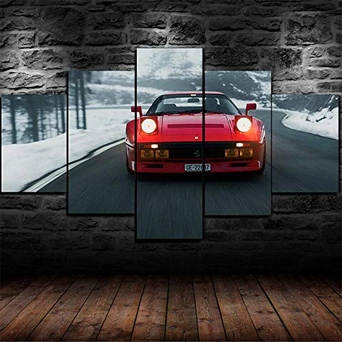 MTRSLH Sobre Lienzo 5 Piezas - Impresión En Lienzo - Póster Coche clásico Ferrari GTO 1984 - Ancho: 150Cm, Altura: 80Cm - Listo para Colgar - Enmarcado
