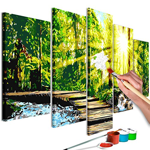 murando Pintura por Números Bosque Naturaleza 100x50 cm 5 Piezas Cuadros de Colorear por Números Kit para Pintar en Lienzo con Marco DIY Bricolaje Adultos Niños Decoracion de Pared n-A-0607-d-m