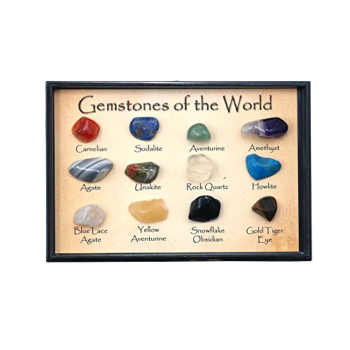 Namvo Juego de 12 piedras preciosas del mundo minerales, piedras brillantes naturales para la escuela, educación geológica, decoración del hogar, regalo para niños