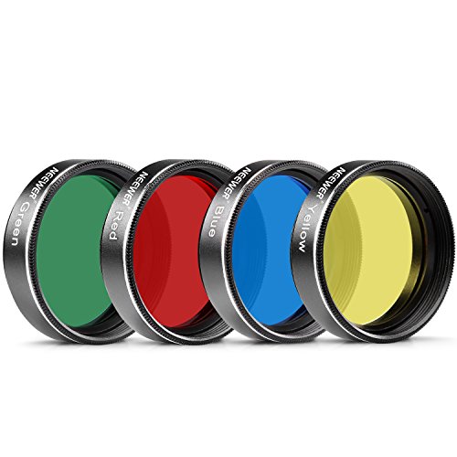 Neewer Kit de filtros de 3,17cm de Cuatro Colores(Rojo/Amarillo/Verde/Azul) para Ocular de telescopio, observación Lunar/planetaria,con Estructura de Aluminio y Cristal óptico Premium