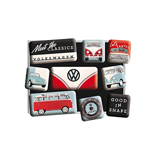 Nostalgic-Art, Juego de Imanes Retro , Volkswagen Meet The Classics – Regalo de Furgoneta VW, Decoración para la Nevera, Diseño Vintage, 9 Unidades