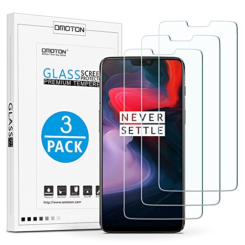 OMOTON OnePlus 6 Protector de Pantalla, Cristal Templado, Anti-arañazos, Sin Burbujas, Screen Protector para OnePlus 6 [3 Unidades]