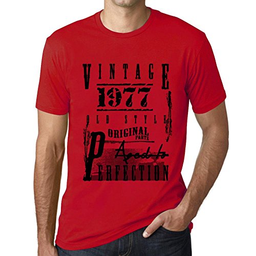 One in the City Hombre Camiseta Vintage T-Shirt Aged to Perfection 1977 Cumpleaños de 44 años Roja