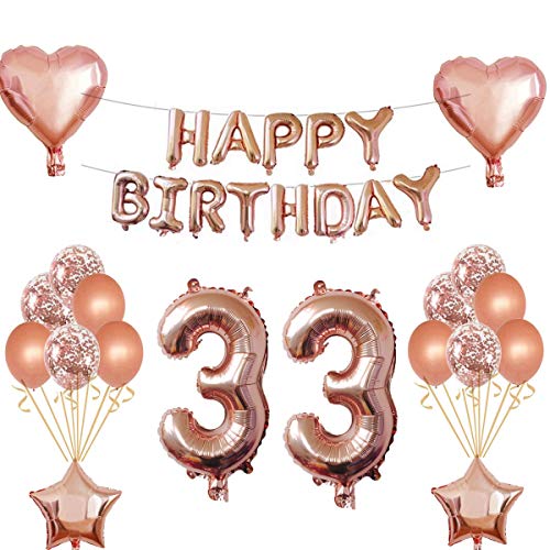 Oumezon 33 - Guirnalda de cumpleaños para niña, color oro rosa, 33 cumpleaños
