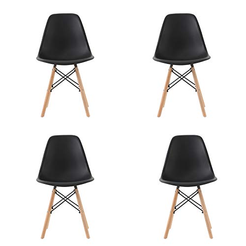 Pack 4 Sillas de Comedor de Madera Silla Diseño Nórdico Retro Estilo para Cocina, Sala, Restaurante(Negro)