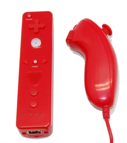 Pack Mando Wii Remote con Motion Plus Incorporado + Nunchuck Compatible Wii Color Rojo