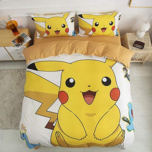 Pikachu - Juego de ropa de cama infantil con diseño de Pokémon en 3D, 3 piezas incluye 1 funda de edredón y 2 fundas de almohada, funda de edredón para niños (King 220 x 240 cm)