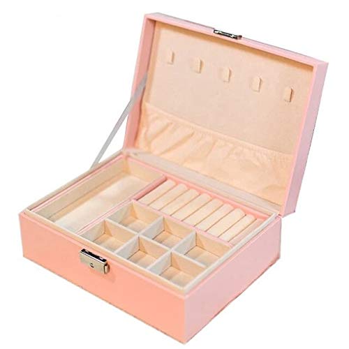 Pink Lady PU Leather Jewelry Box Storage Box Earrings Bracelet Necklace Ring Display Case Double Layer Portable Jewelry Organizer