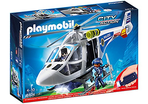 PLAYMOBIL City Action 6874 - Helicóptero de policía con luz LED de búsqueda para niños a Partir de 4 años