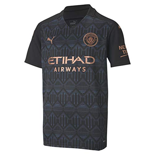 Puma Manchester City Temporada 2020/21-AWAY Shirt Replica SS Jr with Spon Camiseta Segunda Equipación, Niño, Black/Dark Denim, 176