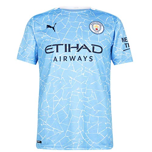 PUMA Manchester City Temporada 2020/21-HOME Shirt Replica SS with Sponsor Camiseta Primera Equipación, Unisex, Team Light Blue-Peacoat, S