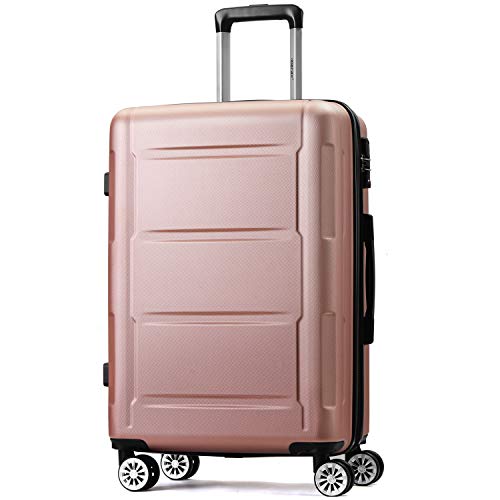 Pumpumly Juego de maletas rígidas expandibles con candado TSA, asa telescópica y 4 ruedas, color champán, M de 52 cm