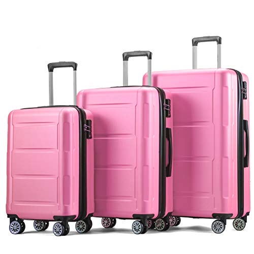Pumpumly Juego de maletas rígidas expandibles con candado TSA, asa telescópica y 4 ruedas, color rosa, M de 52 cm