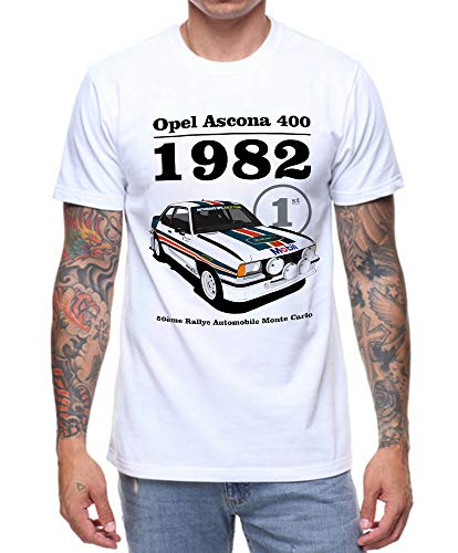 QINGQING Opel Ascona 1982 Mens T Shirt Car Rally Track Birthday Present Gift 1980'S White XXL
