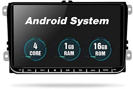 Radio Coche Bluetooth Android 8.1, Pantalla táctil HD de 9", Compatible con GPS/Bluetooth/USB/WiFi/FM / MP5 / Enlace Espejo, para VW Passat Golf MK5 MK6 Jetta T5 EOS Polo Touran Seat Sharan