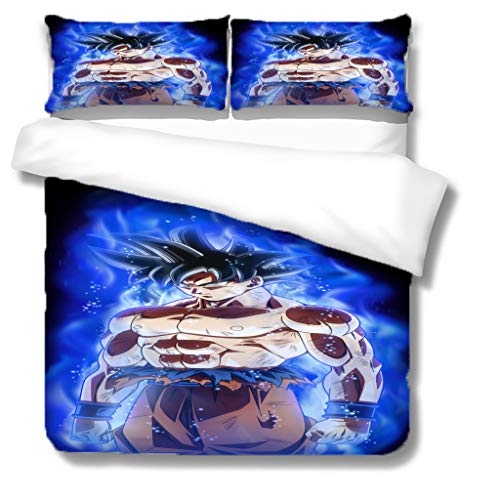 RITIOA Juego de 3 fundas de edredón con estampado de Dragon Ball Z Goku con dos fundas de almohada, juego de ropa de cama para niños y adultos (sin edredón) (individual 135 x 200)