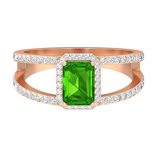 Rosec Jewels 18 quilates oro rosa round-brilliant-shape Octagone H-I Green Diamond Creado en laboratorio de tsavorita