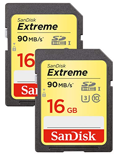 SanDisk SDSDXNE-16GB-GNCI2 Extreme - Tarjeta de memoria SDHC de 16 GB (hasta 90MB/s, Clase10 U3, pack de 2)