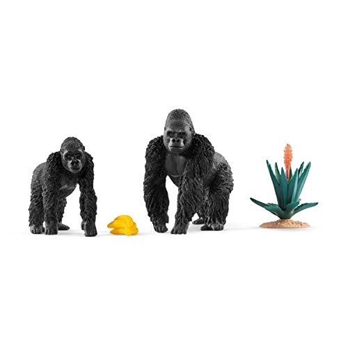 Schleich - Set 2 figuras de Gorilas en busca de Comida. Gorila Macho y Gorila Hembra