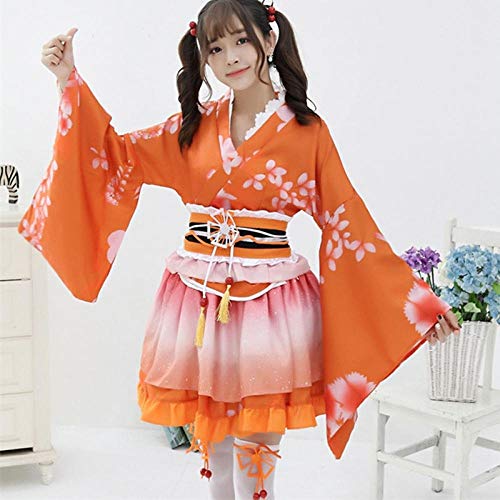 Sexy Chicas Aman Animado Cosplay Vivo Traje Japonés Kimono Original De Época Tradición Trajes De Yukata Vestido De Halloween For Las Mujeres Zzzb (Color : Orange, Size : One Size)
