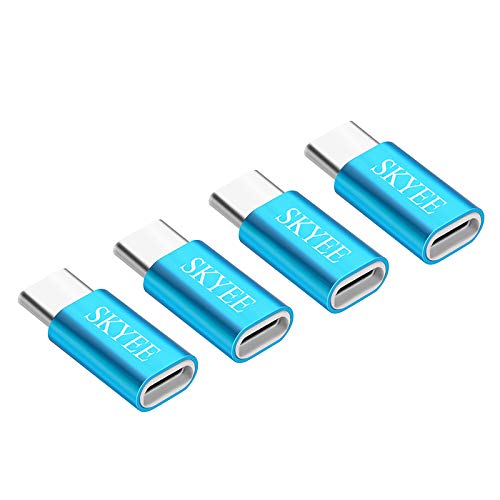 Skyee [4 Unidades Adaptador USB C a Micro USB con OTG, Aleación de Aluminio Conectores USB Tipo C Compatible with Samsung Galaxy S9/S8, MacBook Pro 2017 y Más Tipo C USB Dispositivos - Azul