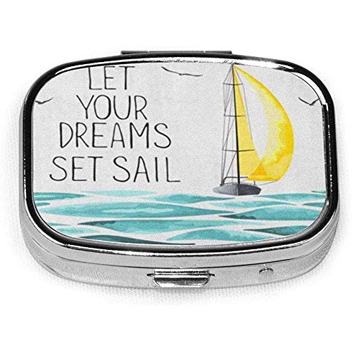 Square Pill Case With 2 Compartment Portable Sailboat Yellow Sail In The Sea Seagulls Around Made Watercolor Imit Sport Yacht